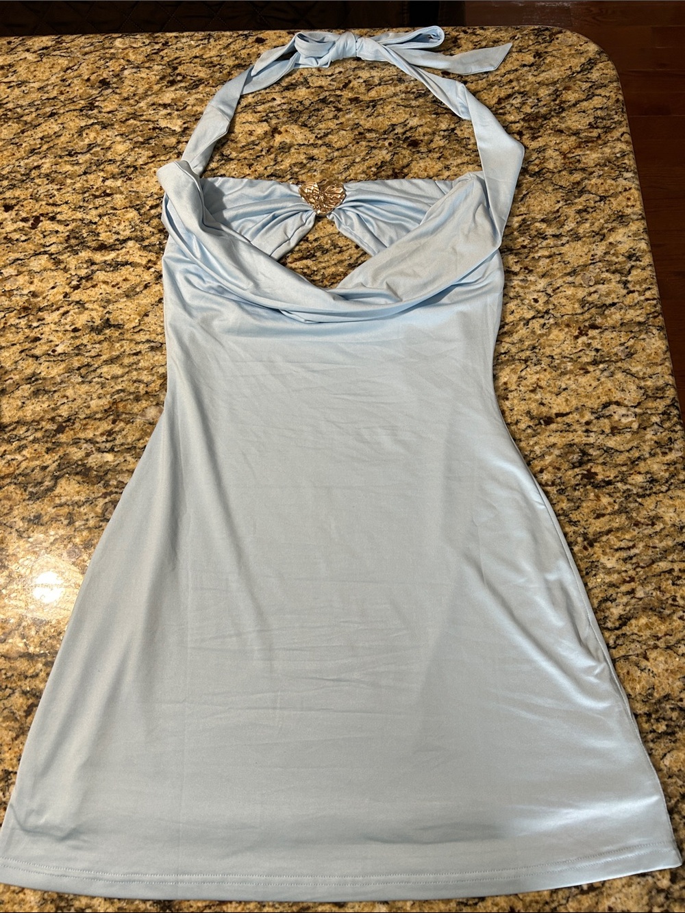 Ladies size 4 light blue Princess Polly drape front neck &ties around neck dress